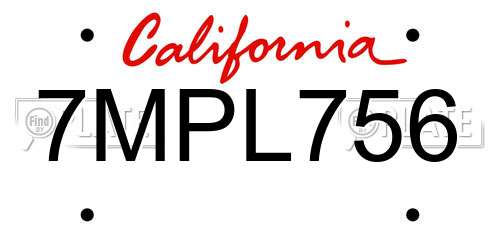 7MPL756 California License Plate