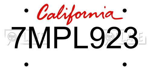 7MPL923 California License Plate