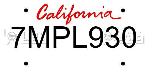 7MPL930 California License Plate