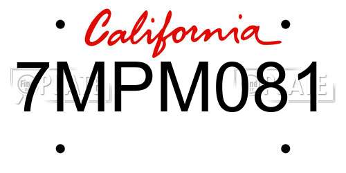 7MPM081 California License Plate