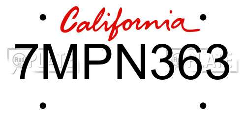 7MPN363 California License Plate