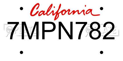 7MPN782 California License Plate