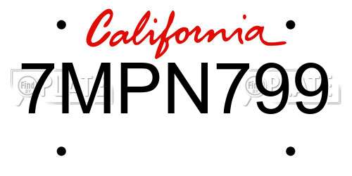 7MPN799 California License Plate