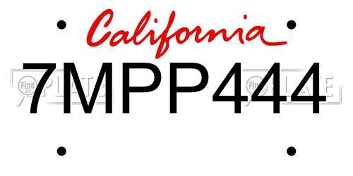 7MPP444 California License Plate