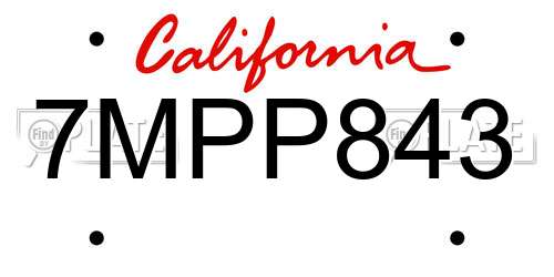 7MPP843 California License Plate