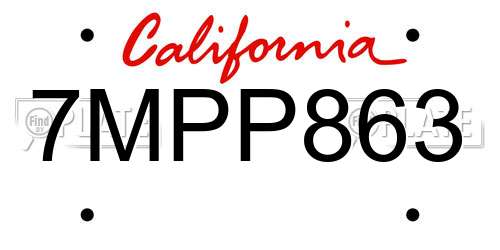 7MPP863 California License Plate