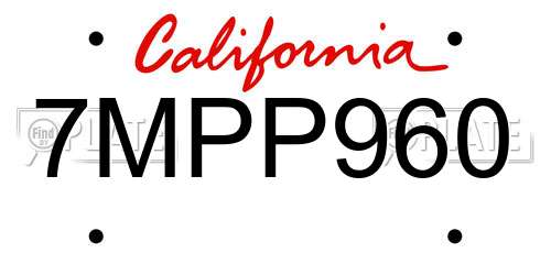 7MPP960 California License Plate