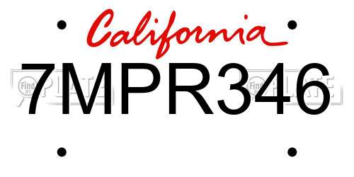 7MPR346 California License Plate