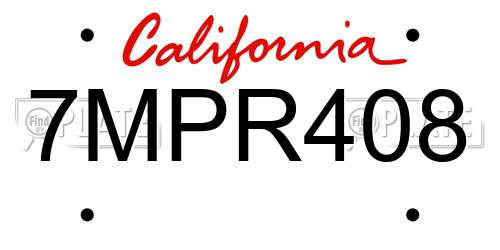 7MPR408 California License Plate