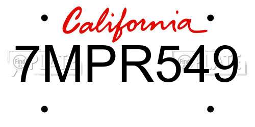 7MPR549 California License Plate