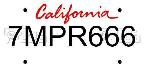 7MPR666 California License Plate