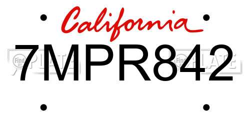 7MPR842 California License Plate