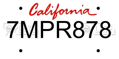 7MPR878 California License Plate