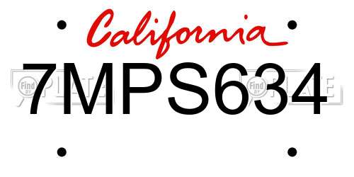 7MPS634 California License Plate