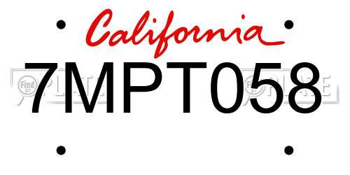 7MPT058 California License Plate