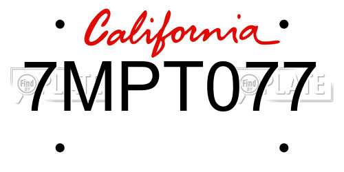 7MPT077 California License Plate