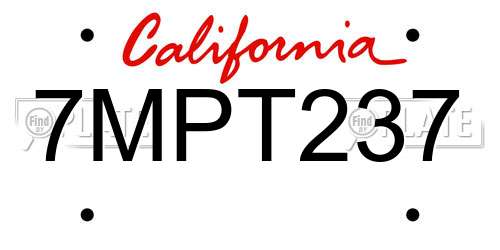 7MPT237 California License Plate
