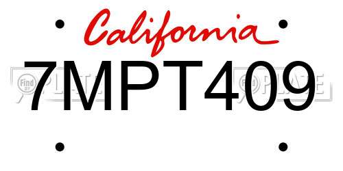 7MPT409 California License Plate