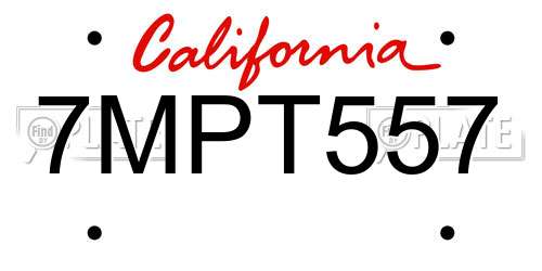 7MPT557 California License Plate
