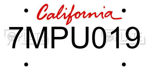 7MPU019 California License Plate
