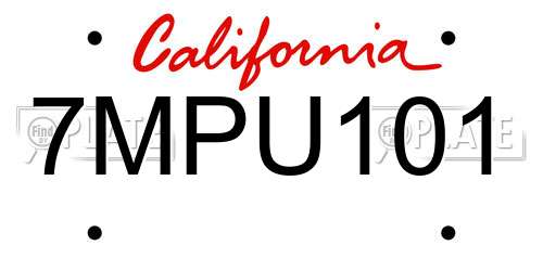 7MPU101 California License Plate