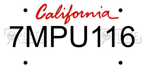 7MPU116 California License Plate