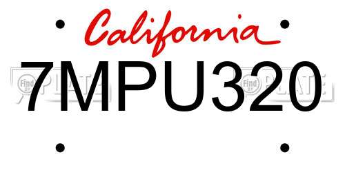 7MPU320 California License Plate