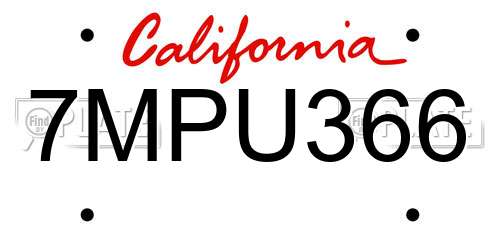 7MPU366 California License Plate