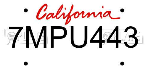 7MPU443 California License Plate