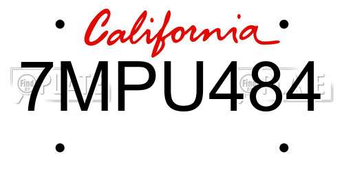 7MPU484 California License Plate