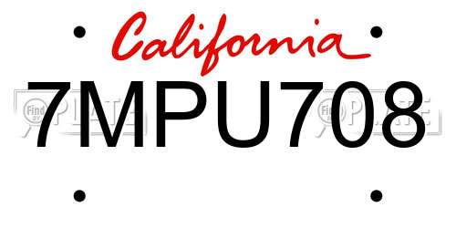 7MPU708 California License Plate