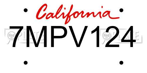 7MPV124 California License Plate