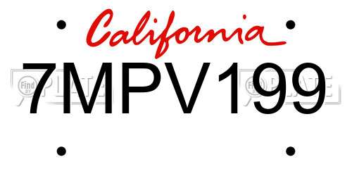 7MPV199 California License Plate