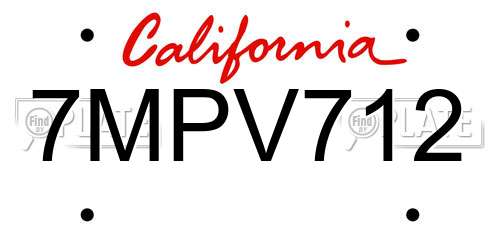 7MPV712 California License Plate