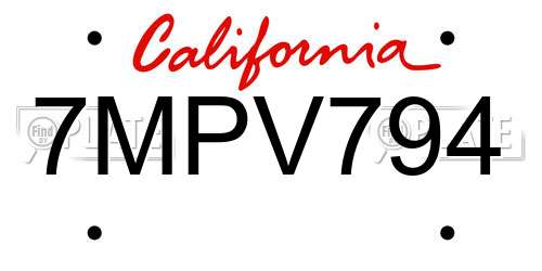 7MPV794 California License Plate