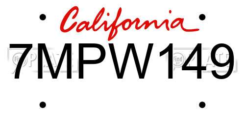 7MPW149 California License Plate