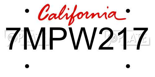 7MPW217 California License Plate