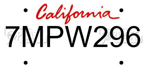 7MPW296 California License Plate