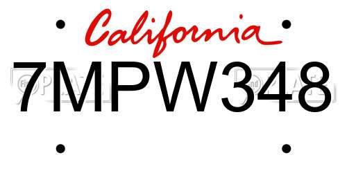 7MPW348 California License Plate