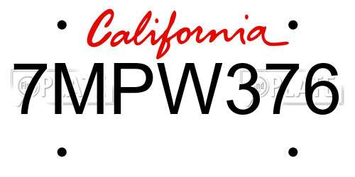7MPW376 California License Plate