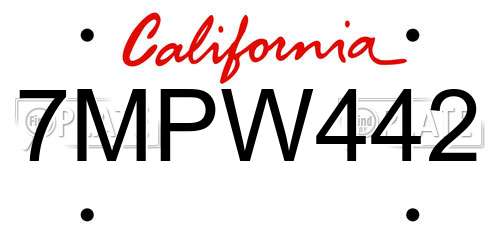 7MPW442 California License Plate