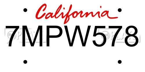 7MPW578 California License Plate