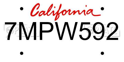 7MPW592 California License Plate