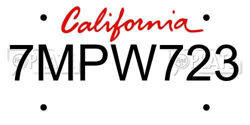 7MPW723 California License Plate