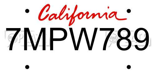 7MPW789 California License Plate