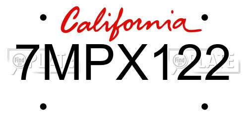 7MPX122 California License Plate