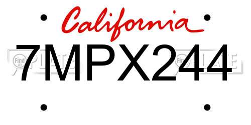 7MPX244 California License Plate