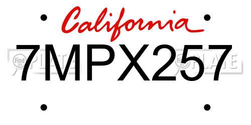 7MPX257 California License Plate