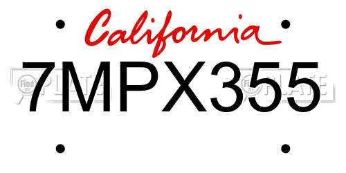 7MPX355 California License Plate