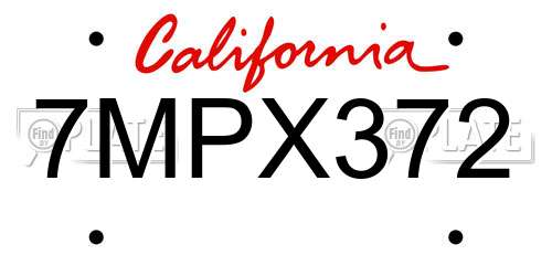 7MPX372 California License Plate
